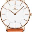 BEN NEVIS Watch, Mens Watch, Minimalist Fashion Simple Wrist Watch Analog Date with Leather Strap (08-OrangeWhite)