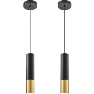 Modern Pendant Light Fixtures for Kitchen Island,2 Pack Black and Gold Pendant Light with LED Bulb,Minimalist Ceiling Hanging Light for Dining Room Bedroom Cafe Bar 5W 4000k