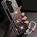 for Samsung Galaxy Z Fold 7 Bling Case Luxury Glitter Diamond Sparkly Rhinestone Cute Gemstone Slim Pretty Phone Cover with Crystal Wrist Strap for Women Girly,Purple