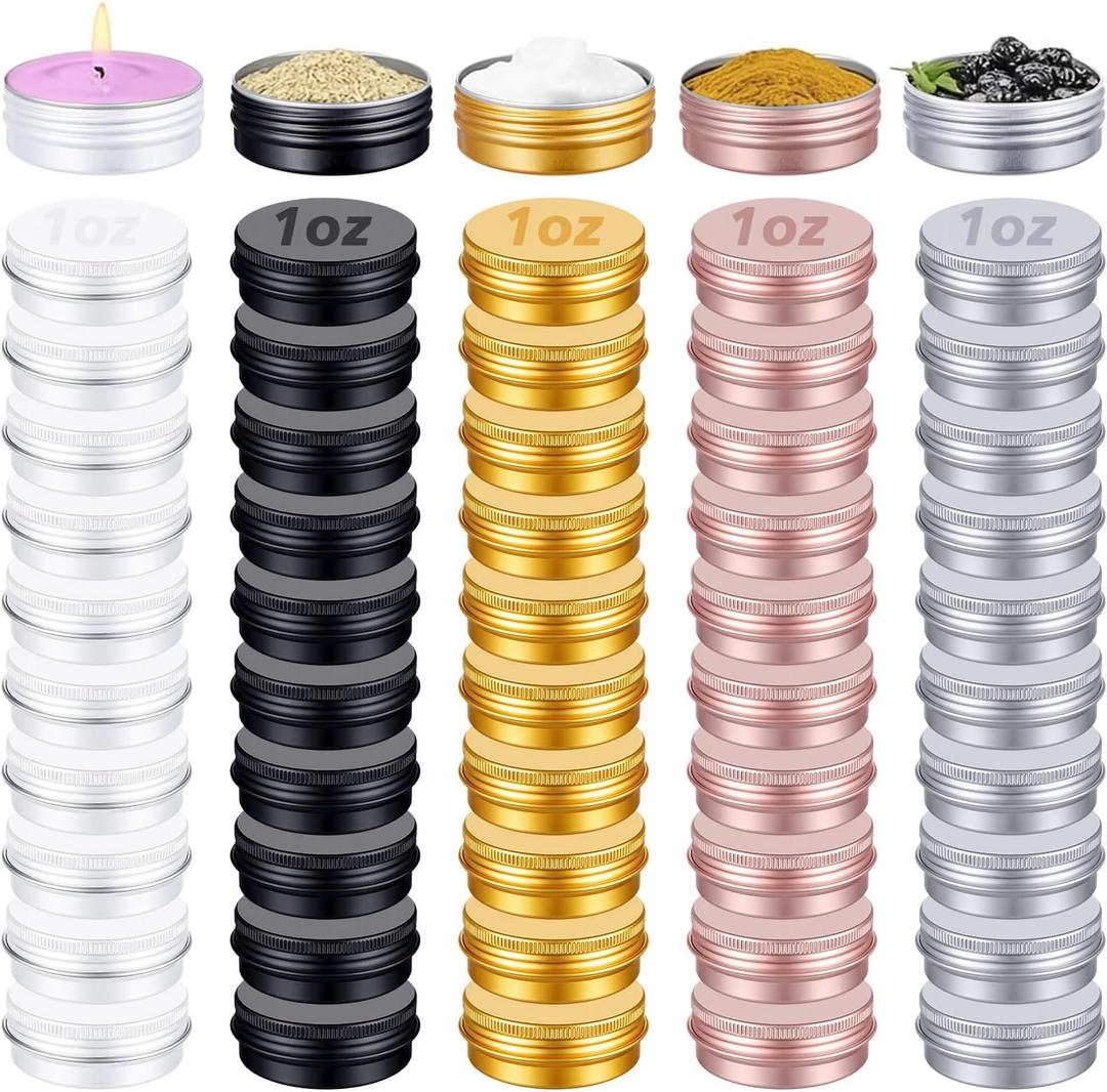 50 Pack 1 oz Aluminum Tin Cans with Lids Bulk, Refillable Metal Tin Containers for Lip Balm, Salve, Cream, Travel Cosmetic Subpackage Jars, Easter DIY Candle & Crafts (5 Colors)