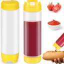 2 Pcs 20 oz Inverted Plastic Squeeze Bottles, Refillable Tip Large Valve Dispenser Condiment Squeeze Bottle for Sauces Ketchup Sour Cream Self Sealing Syrup Dispenser for Restaurants (Yellow)