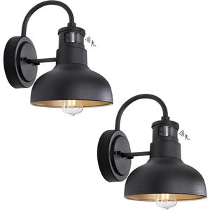 7in Dome Motion Sensor Outdoor Barn Light Wall Mount Dusk to Dawn Exterior Small Gooseneck Lightinging Fixture Black Garage Gooseneck Porch Wall Sconce 2 Pack Farmhosue Barn Lights Outside