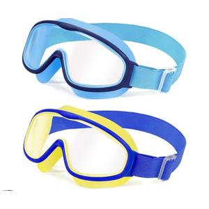 Vvinca Kids Goggles with Comfort Fabric Strap, Kids Swim Goggles Wide View Anti-Fog/UV No Leaking Swimming Goggles for 3-14 (06-blue & Yellow)