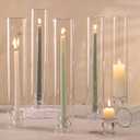 Volens Hurricane Glass Candle Holders - Set of 6 Candlestick Holders for Taper Candles with Windproof Cylinder Covers 14" Tall Clear Glass Chimney Cover for Wedding Table Centerpiece Home Decor