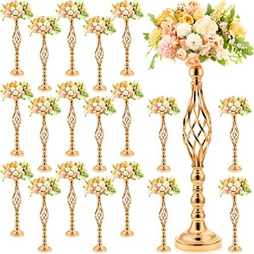 Rtteri 20 Pcs Large Wedding Centerpiece Table Decorations Tall Metal Flower Arrangement Stand Elegant Flower Vase Candle Holder for Wedding Reception Table Party Event Hotel Home Decor(Gold)