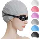 Tripsky Silicone Swim Cap,Comfortable Bathing Cap Ideal for Curly Short Medium Long Hair, Swimming Cap for Women and Men, Shower Caps Keep Hairstyle Unchanged (gray)