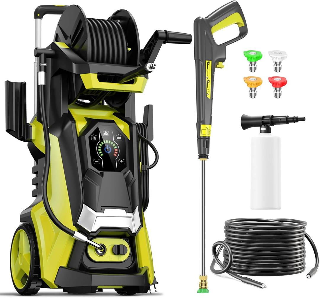 Pressure Washer Power Washer with Touch Screen, 4 Quick Connect Nozzles and Foam Cannon for Cars/Fences/Driveways/Patios/Home Cleaning