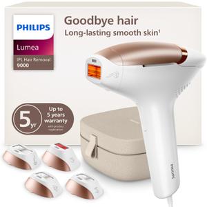 Philips Lumea 9000 Series IPL Hair Removal Device Permanent Laser Hair Reduction for Women & Men, Easy and Comfortable Use at Home, SenseIQ, 4 Attachments for Body, Face, Bikini & Underarms, BRI984/03