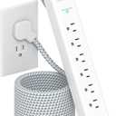 Extension Cord 10 ft - Long Power Strip Surge Protector, 6 AC Outlet 4 USB (2 USB C), Flat Plug, Wall Mount, Multi Plug Outlet Extender Desk Charging Station for Home Office Dorm Room Essentials