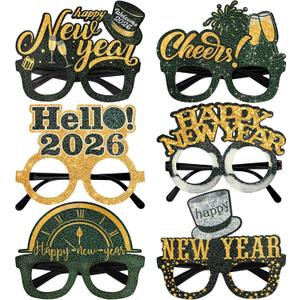 KatchOn, New Years Glasses 2026 - Pack of 6 | Plastic Gold and Black Glasses 2026 for Happy New Year Decorations 2026, New Years Eve Party Supplies 2026 | Happy New Year 2026, NYE Decorations 2026