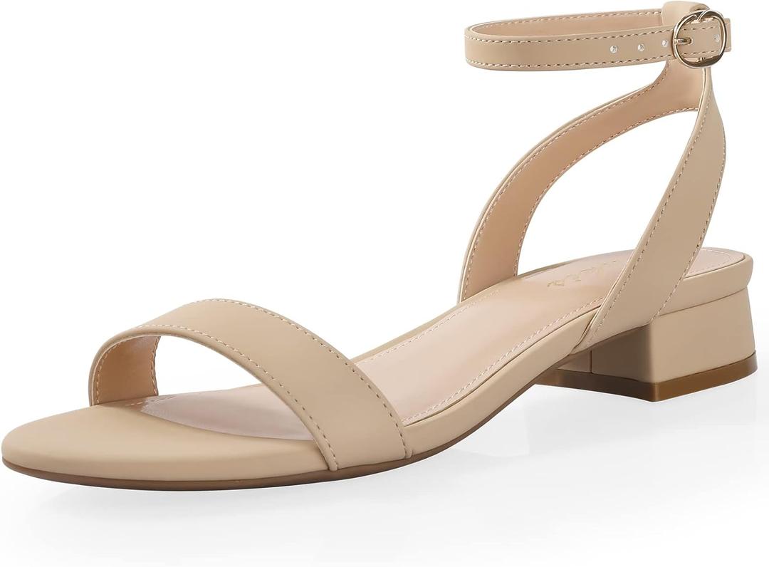 Ankis Black Nude White Gold Women Sandals Comfortable Walking Strappy Open Toe Sandals for Women Dressy Summer 1 Inch Low Block Heel Flat Adjustable Ankle Strap Shoes (9)