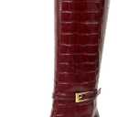 Knee High Boots Women Stiletto High Heel 3.3in, Side Zipper Pointed Toe Metal Buckle Tall Boots Dress Boots for Women, Comfortable Faux Leather Below the Knee Long Boots (10, Burgundy Crocodile)
