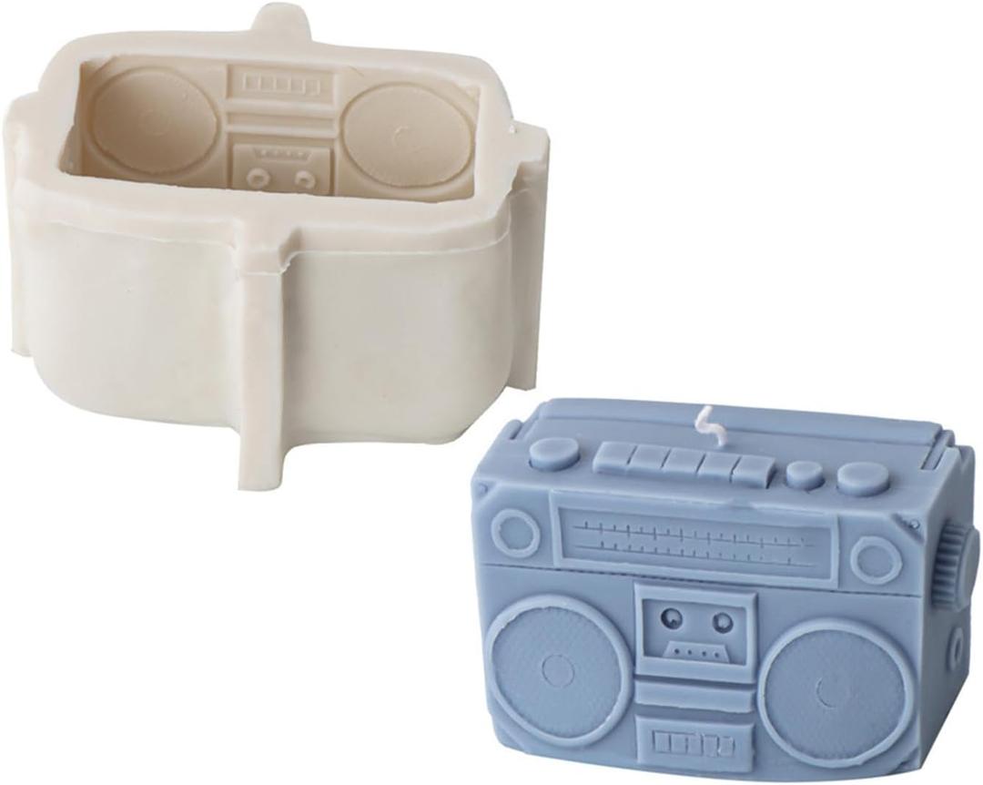 Retro Cassette Player Recorder Candle Mold, 3D Vintage Cassette Player Boombox Silicone Mold for Fondant, Epoxy Resin, Soy Wax Candle, Polymer Clay, Plaster, DIY Crafts (Recorder)