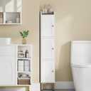 Hzuaneri Slim Bathroom Storage Cabinet, Narrow Bathroom Organizers and Storage with 4 Adjustable Feet, Laundry Room Organization for Small Space, Kitchen, Living Room, 3 Doors White BC22313G, 7.9 "D X 7.9 "W X 42.8 "H