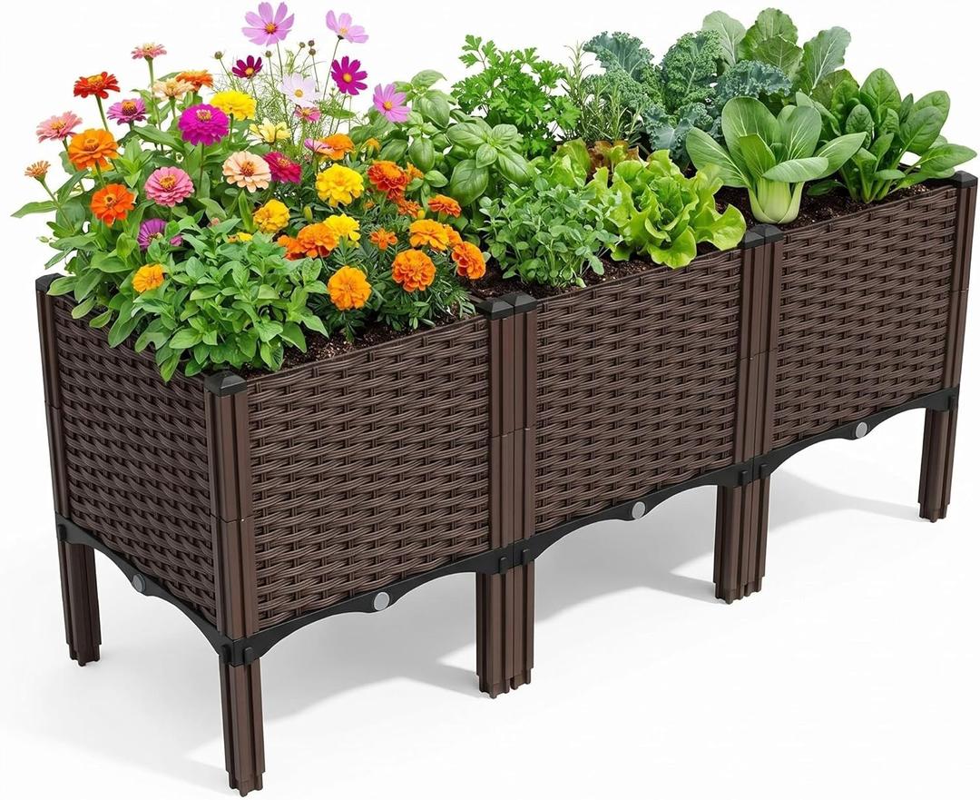 Outdoor Planter Raised Bed, Garden Terrace Balcony Planting Rack, Drainage Holes, Detachable, Modular Assembly, 300-lb Capacity, Durable, Ideal for Vegetables, Flowers, and Herbs(Deep-3)