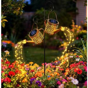 X-PREK Solar Garden Lights Outdoor Decoration, Metal Solar Watering Can Lights Outdoor Waterproof, Small Patio Light Yard Lawn Pathway Decor, Gardening Gifts for Women Mom Grandma 2 Packs