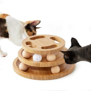 Cat Ball Track Toy with Puzzle Top, Wooden Cat Toys for Indoor Cats with Spinning Balls, Interactive Large Cat Ball Tower for Kitten Kitty Exercise Mental Physical