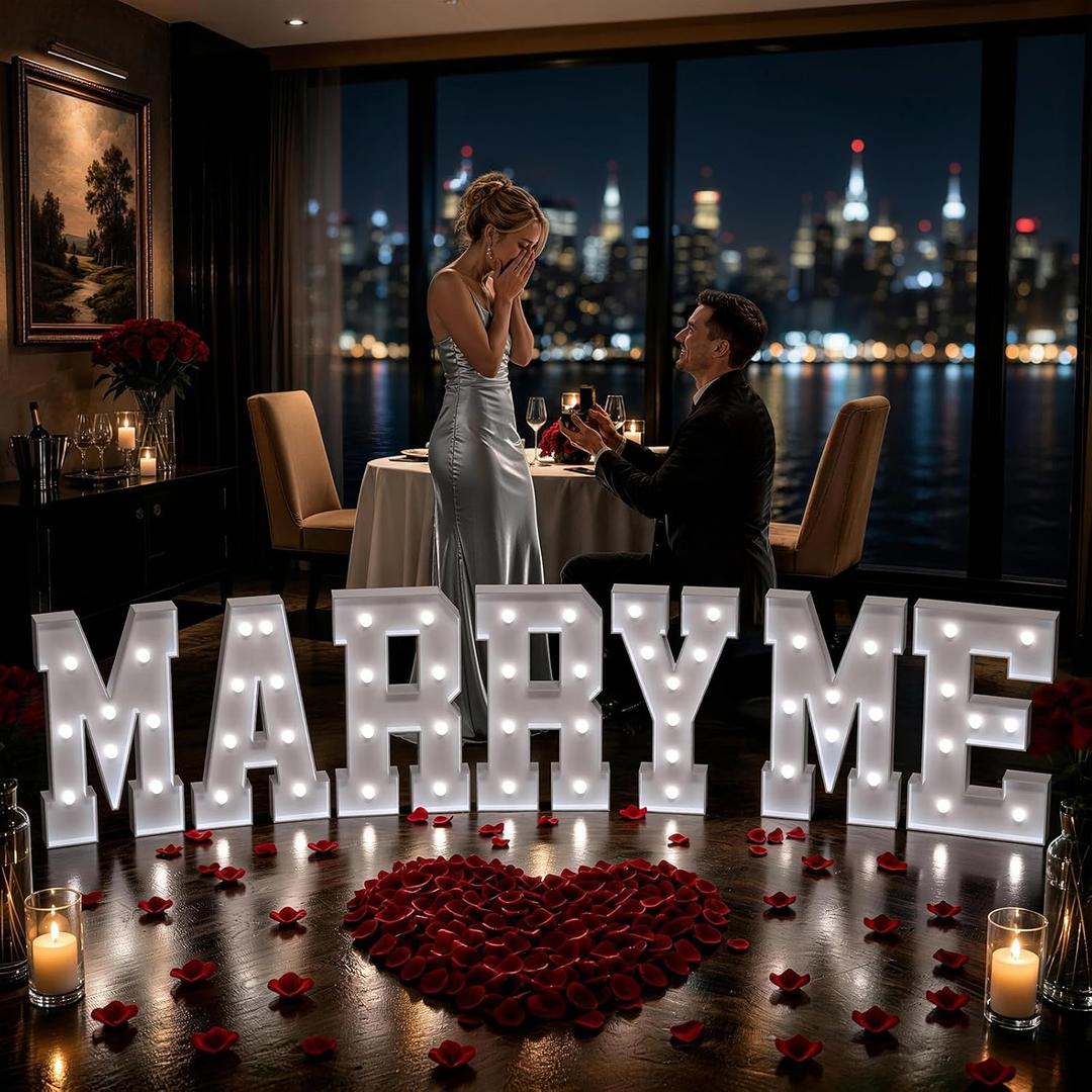 Imprsv Marry Me Light Up Letters Marquee Letters 2FT Party Decorations | Proposal Decorations, Cool White Light, Assembly Required, Pre Cut Foam Board, Stable Photo Props 143 Pcs Accessory Set