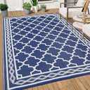 GAOMON Outdoor Rug Waterproof 8'x10', Reversible Outdoor Plastic Straw Rug, Boho Patio Rug, Indoor Outdoor Carpet, RV Mat Outside for Patio, Camp, Picnic, Balcony, Deck, Navy/ White(Geometric)