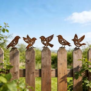 5PCS Rusty Birds Decoration,Metal Birds Garden Decor for Outside,Outdoor Bird Wall Decor,Metal Birds Craft Statue Ornaments - Garden Sculptures,Outdoor and Yard Art, Lawn Ornaments