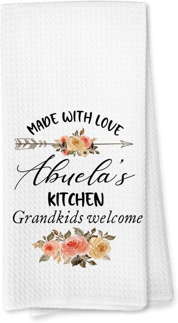 2 x Voatok Abuela Floral Kitchen Towels, Abuela Gifts for Christmas Birthday from Grandkids Hand Towels, Best Grandma Gifts from Granddaughters Grandsons Dish Tea Towels for Kitchen, 16x24 Inches