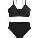 Girls' Swimsuits 2 Piece Bikini Set Solid Color Twist Cross Spaghetti Straps Bathing Suit Teen Swimwear with Chest Pad (9-10 Years)