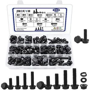 360 Pcs M6-1.0 M8-1.25 Flange Hex Head Bolts Nuts Washers Kit, Class 10.9 Alloy Steel Black Zinc Plated Metric Flanged Hex Screws, M6 X 12-30mm and M8 X 16-30mm Fully Threaded