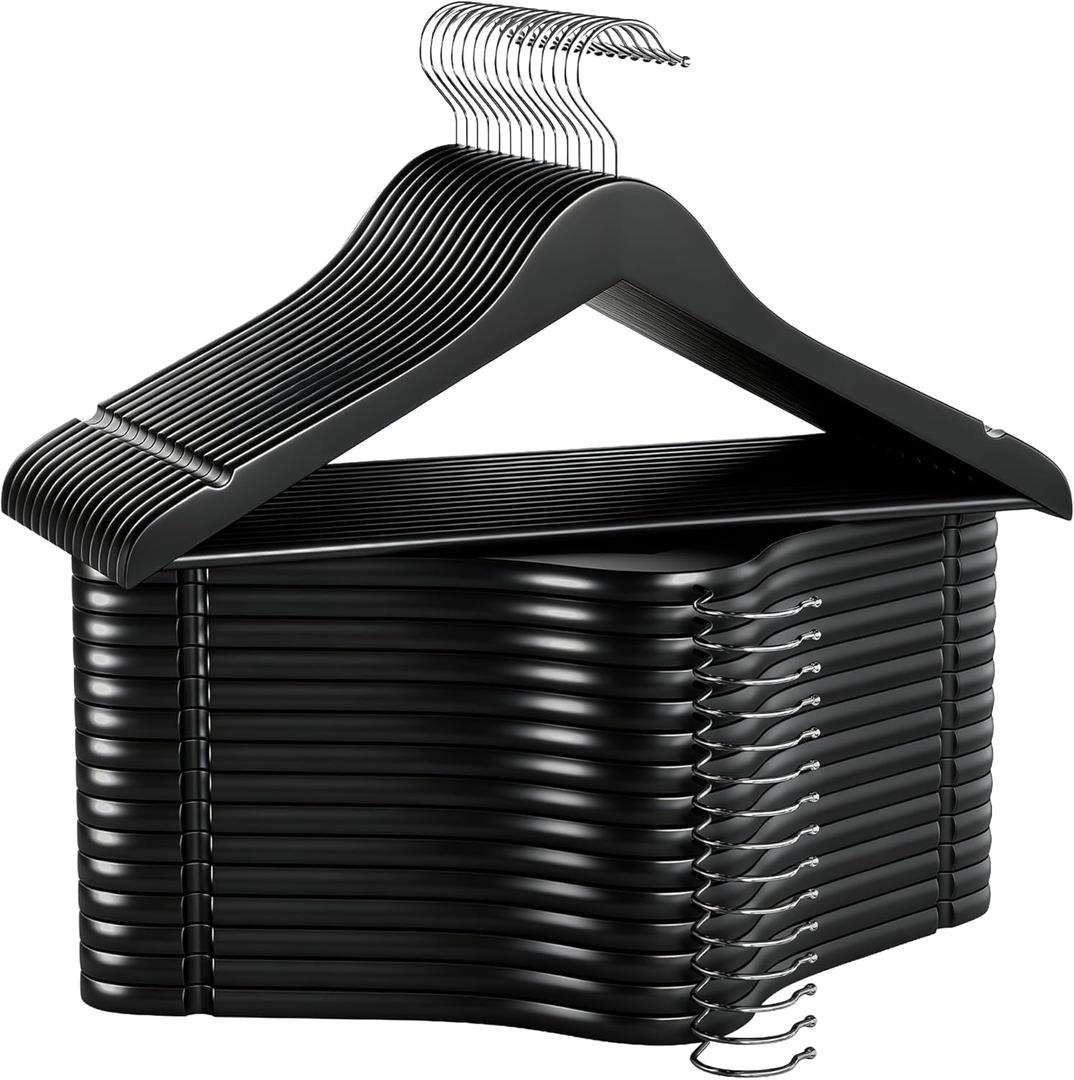StorageWorks Black Wooden Hangers 30 Pack, Heavy Duty Wood Hangers for Closet, Clothes Hangers for Coats, Shirts, Pants, Suits