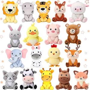18 Pcs Mini Stuffed Animals Bulk 4 Inch Plush Farm Forest Woodland Animals Cute Plush Animals Ornaments for Birthday Gifts Baby Shower Decors Easter Basket Stuffers Carnival Student Awards
