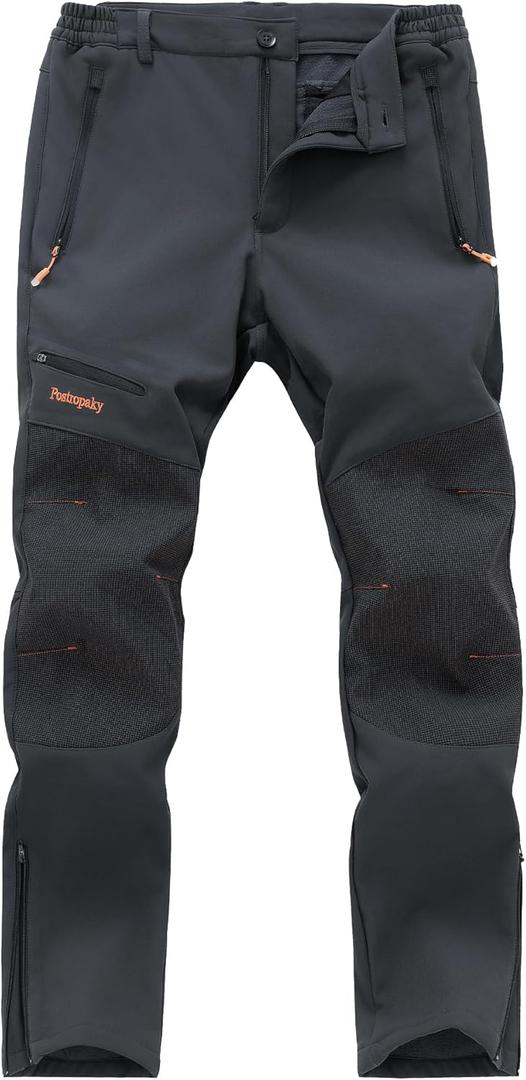 Postropaky Mens Hiking Snow Ski Pants Waterproof Outdoor Insulated Softshell Pants Snowboard Zipper Bottom Leg (42W x 30L, Grey)