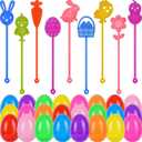 24 Pack Easter Sticky Hands Toys with 24 Pcs Plastic Easter Eggs, Easter Bunny Egg Chick Carrot Flower Basket Sticky Stretchy Toys for Kids Girls Boys Easter Basket Stuffers Party Favors Gifts