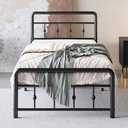 Lutown-Teen 12 Inch Twin Bed Frames with Victorian Vintage Headboard and Footboard, No Box Spring Needed, Heavy Duty Metal Mattress Foundation, Noise Free, Easy Assembly, Black