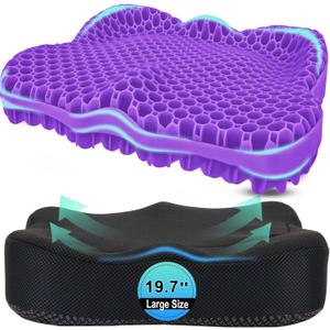 Thicken 19.7in Seat Cushion, Gel Seat Cushion for Long Sitting Office Chair, Wheelchair, Car Pad, Large Cooling Support Pad for Back Pain, Sciatica, Tailbone Pain Relief (XX-Larger19.7*16.1*3.5in), Violet)
