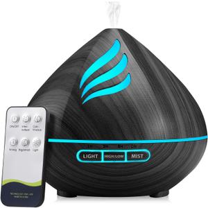 Essential Oil Scent Diffuser: 500ML Aroma Diffuser with Remote Control, Large Fragrance Aromatherapy Diffuser for Bedroom Home, Mist Humidifier with 14 Colors LED Lights and waterless Auto-Off, Black