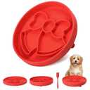 PetZee 2 in 1 Slow Feeder Dog Bowls with Suction Cups,Silicone Lick Mat for Dogs,DIY Wet and Dry Combo Dog Feeder & Dishwasher Safe &, Large & Small Pet 7.5"x1.5"UU Bowl,Red, Flower Lick Pad Pack of 2