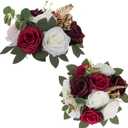 BLOSMON Artificial Flowers Ball Wedding Centerpieces 2 Pcs Burgundy Rose Artificial Flower Center Pieces Decoration for Table Silk Kissing Ball Faux Floral Bouquet Arrangements Home Party DIY Decor