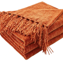 CozeCube Chenille Throw Blanket for Couch, Cozy Plush Fuzzy Decorative Rust Orange Blanket with Fringe Tassels, Lightweight Throws for Bed Sofa Gift Home Decor, 50"X60"