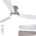 Amico Ceiling Fans with Lights, 42 inch Low Profile Ceiling Fan with Light and Remote Control, Flush Mount, Reversible, 3CCT, Dimmable, Noiseless, Nickel Ceiling Fan for Bedroom, Indoor/Outdoor Use