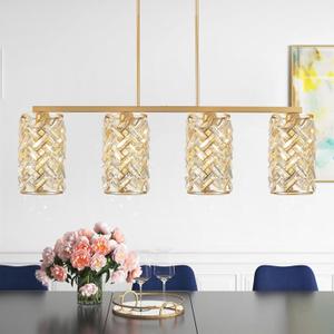 CATINER Gold Crystal Kitchen Island Lighting 40" Modern Linear Chandelier 4 Lights Ceiling Pendant Light Fixture Luxury for Kitchen Dining Room Living Room