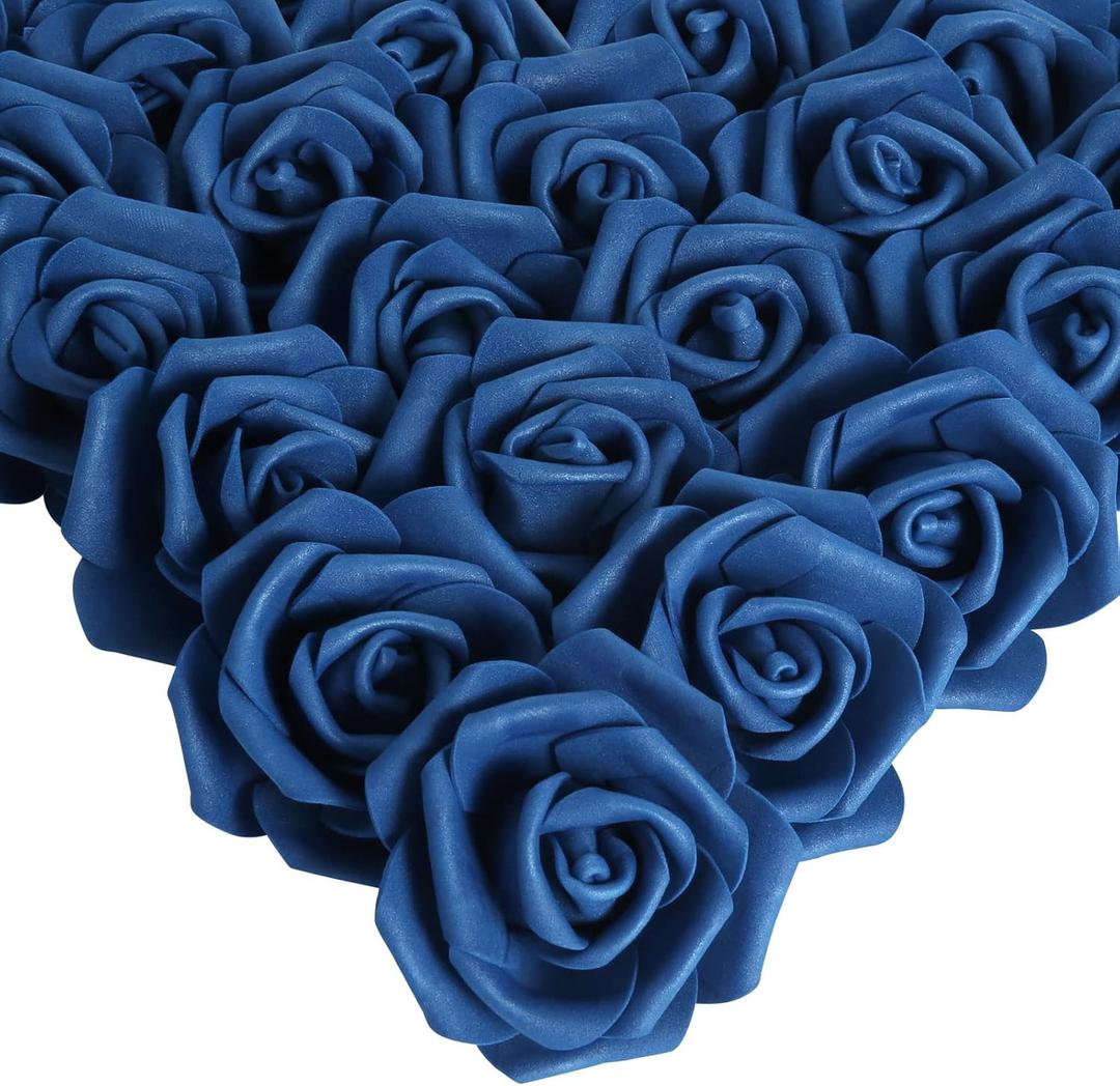IPOPU Artificial Roses Flowers Heads, 100 Pcs Navy Blue Foam Fake Roses Bulk 3inch Stemless Faux Flowers for DIY Wedding Bouquets, Crafts, Wall Decor,Bridal Shower Party Home Decor(Navy Blue)