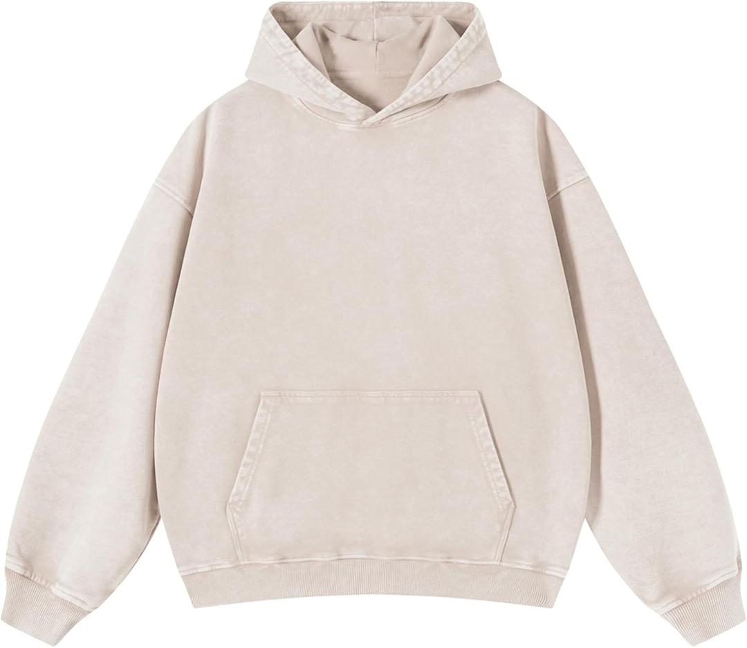 Mens Oversized Hoodies Vintage Hoodie Couples Pullover Acid Wash Hoodies for Men Streetwear Sweatshirts (X-Large, Beige(hooded))