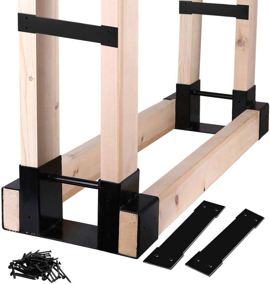 MOFEEZ Outdoor Firewood Log Storage Rack Bracket Kit,Fireplace Wood Storage Holder-Adjustable to Any Length (Black)