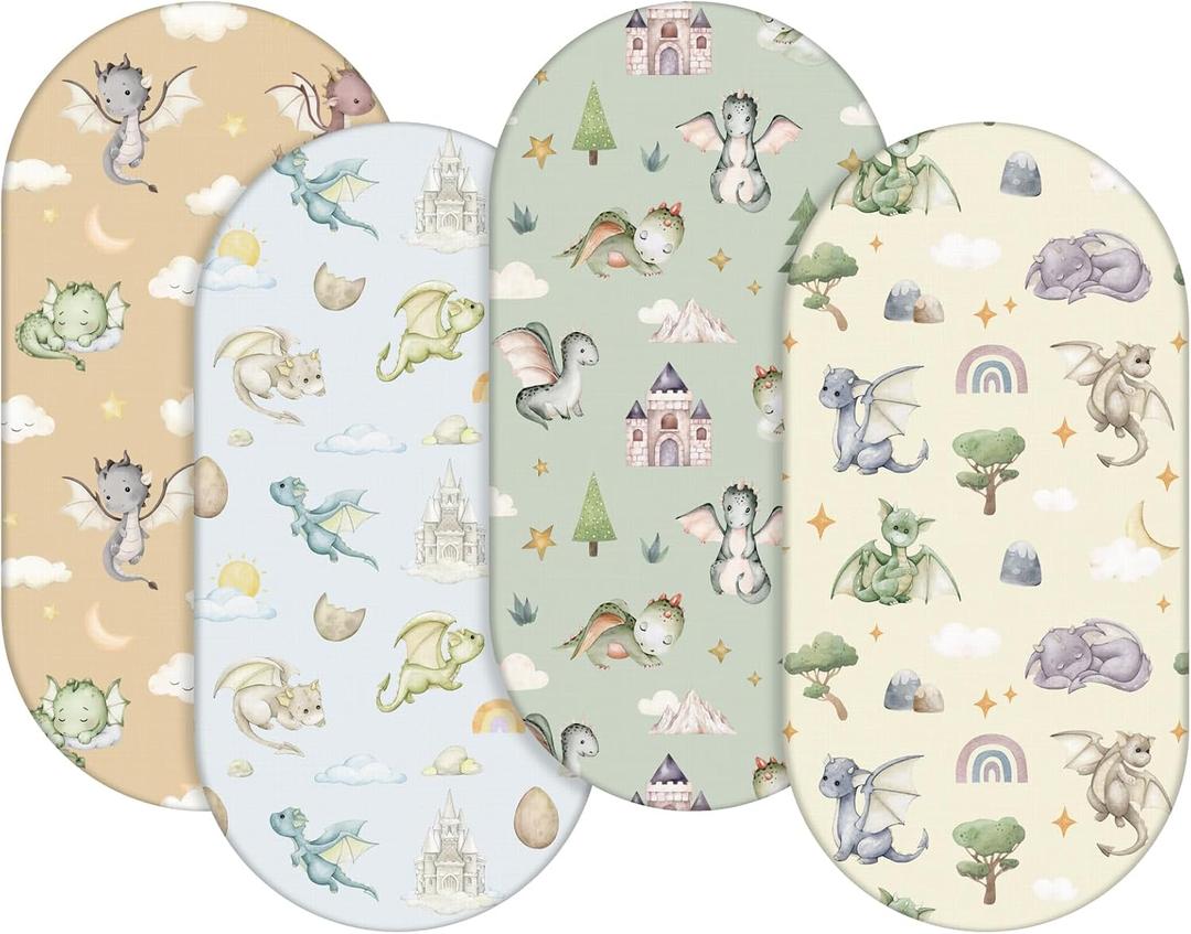 VitalCozy 4 Pcs Watercolor Dragon Bassinet Sheets 32 x 16 x 3 Inches Dragon Sheets for Standard Bed Toddler Mattresses Soft Breathable Cute Watercolor Print Newborn Bedding for Girl Boys