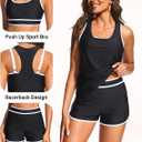 Daci Women 3 Piece Tankini Swimsuits - Tummy Control Bathing Suit Sport Bra Modest 2 Pockets Boyshorts 2026 (Black, XXL)