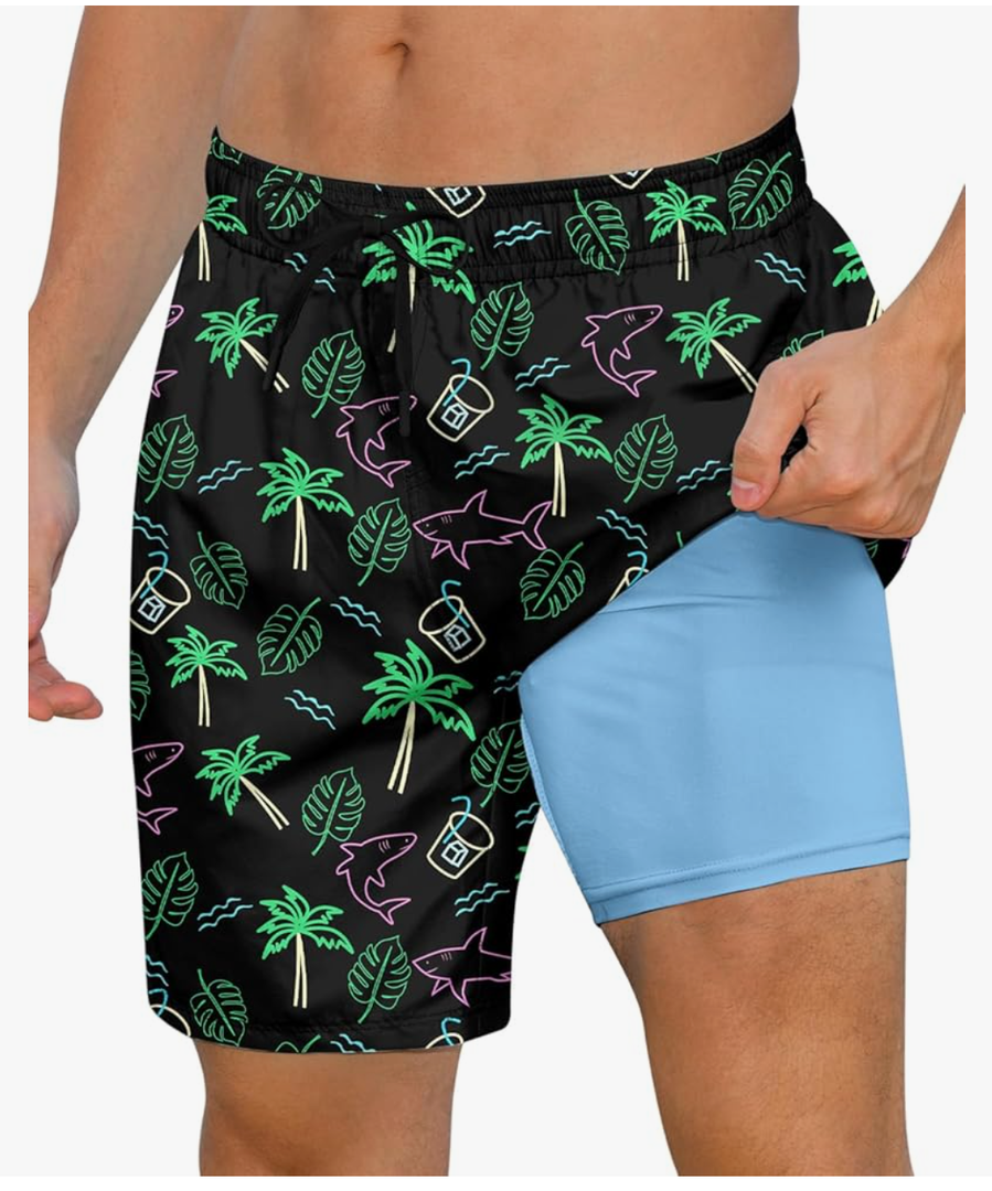Cozople Mens Swimming Trunks with Compression Liner Swim Shorts 7 inch Quick Dry Bathing Suit Anti Chafe Boardshorts