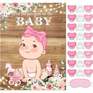 Faccito Pin The Pacifier Baby Shower Game Baby Shower Party Decorations Include Large Poster 24 Pacifier Stickers Blindfold Game Set for Birthday Party Decor Supplies(Country Girl), No Pacifiers