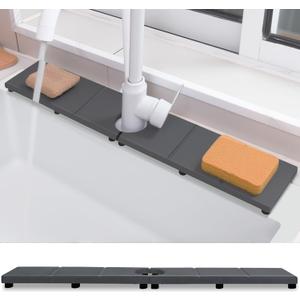 Fast Drying Faucet Mat for Kitchen Sink, Water Absorbent Diatomite Stone Sink Tray with Raised Feet, Kitchen Sink Splash Guard, Prevents Moisture Buildup, Durable Protector for Bathroom Counter (20" x 4", Dark Gray Style 3)