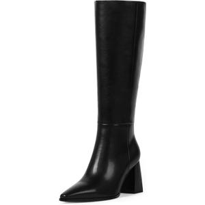 Knee High Boots for Women Chunky Heel Pointed Toe Fall High Heel Side Zipper Long Boots Dressy (10, Black)