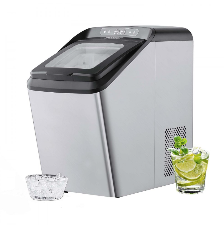 VEVOR Countertop Ice Maker, 30lbs in 24Hrs, Auto Self-Cleaning Portable Ice Maker with Ice Scoop, Basket and Drainpipe, 2 Ways Water Refill Stainless Steel Ice Machine for Home Kitchen Office Party