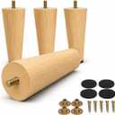Yaliuliu 6 Inches Round Solid Wood Furniture Legs Set of 4, Natural Wooden Replacement Feet with Threaded 5/16'' Hanger Bolts for Sofa, Couch, Armchair, Cabinet, TV Stand, Ottoman and Dresser